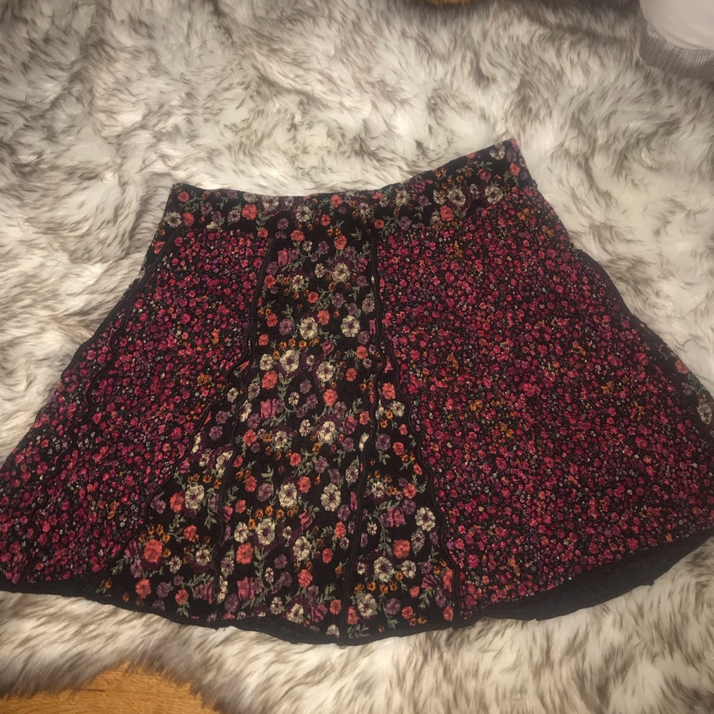 Zara Black Floral Mini Skirt with Pink and Orange Accents